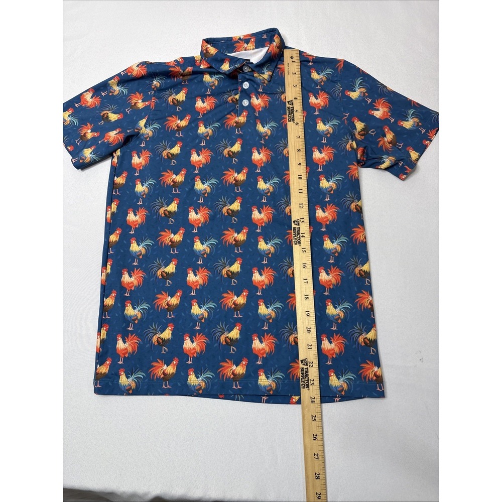 Waggle Shirt Youth Xl Blue Rooster Print Golf Polo Performance Stretch - Picture 4 of 7
